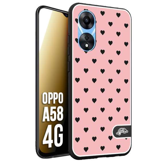 CUSTOMIZZA - Custodia cover nera morbida in tpu compatibile per Oppo A58 4G cuori pois rosa donna pin up vintage