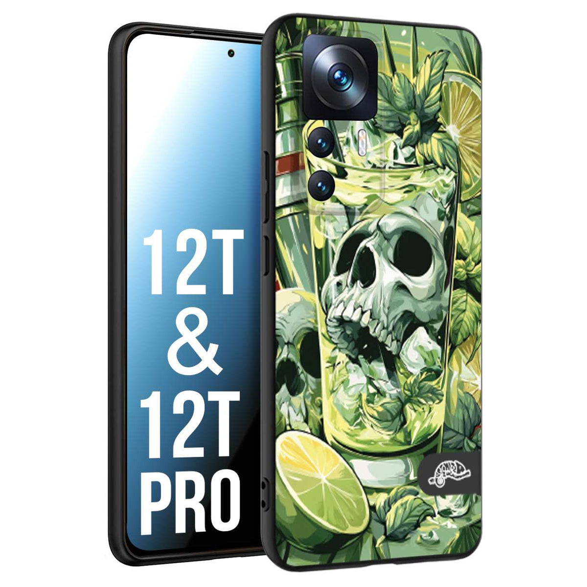 CUSTOMIZZA - Custodia cover nera morbida in tpu compatibile per Xiaomi 12T - 12T PRO Mojito cocktail teschio illustrazione drink lime menta ghiacci tropicale street art