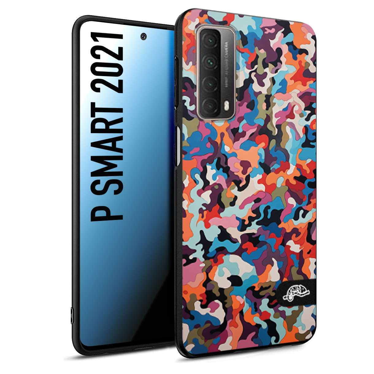 CUSTOMIZZA - Custodia cover nera morbida in tpu compatibile per Huawei P Smart 2021 camouflage mimetico militare moderno blu arancio rosa