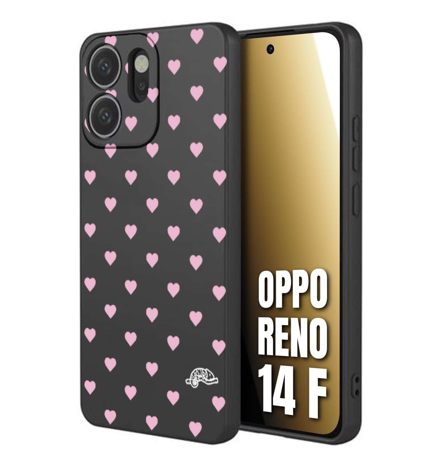 CUSTOMIZZA - Custodia cover nera morbida in tpu compatibile per Oppo Reno 14 F cuori pois rosa su nero donna pin up vintage
