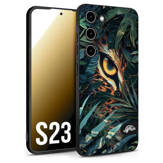 CUSTOMIZZA - Custodia cover nera morbida in tpu compatibile per Samsung S23 animali color giungla tropicale occhio di giaguaro felino disegnato