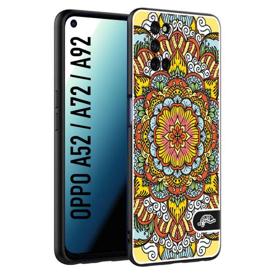 CUSTOMIZZA - Custodia cover nera morbida in tpu compatibile per Oppo A52 - A72 - A92 mandala colorato fiore nuvole arancione