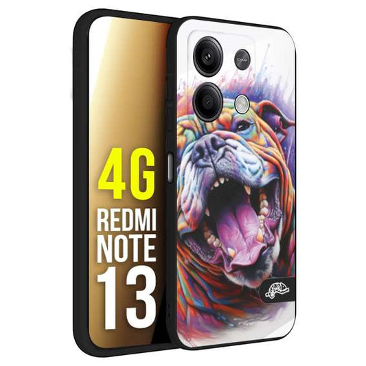 CUSTOMIZZA - Custodia cover nera morbida in tpu compatibile per Xiaomi Redmi Note 13 4G animali color bulldog cane dog colori vibranti disegnato schizzo