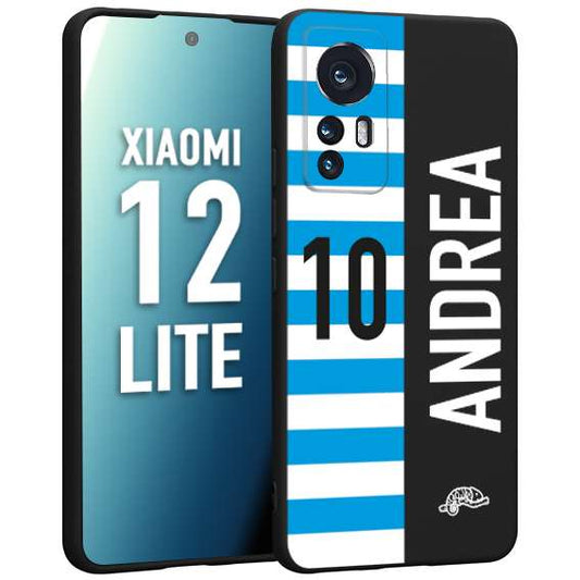 CUSTOMIZZA - Custodia cover nera morbida in tpu compatibile per Xiaomi 12 LITE personalizzata calcio football nome e numero calciatori biancazzurri