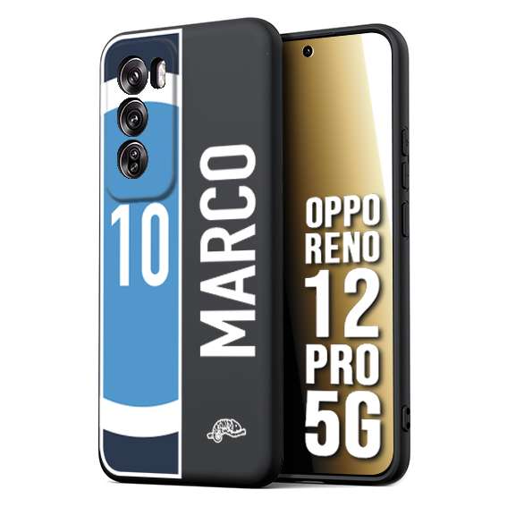 CUSTOMIZZA - Custodia cover nera morbida in tpu compatibile per Oppo Reno 12 PRO 5G personalizzata calcio football nome e numero calciatori biancoazzurri bianco celesti