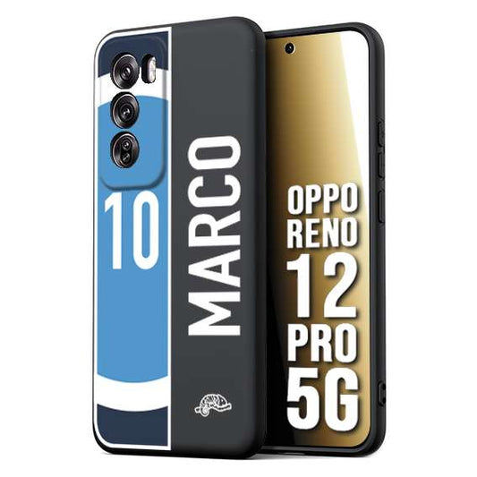 CUSTOMIZZA - Custodia cover nera morbida in tpu compatibile per Oppo Reno 12 PRO 5G personalizzata calcio football nome e numero calciatori biancoazzurri bianco celesti