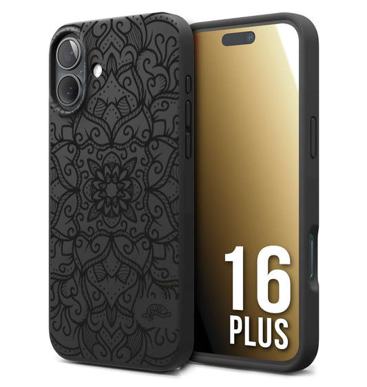 CUSTOMIZZA - Custodia cover nera morbida in tpu compatibile per iPhone 16 PLUS mandala nero fiore vedo non vedo donna