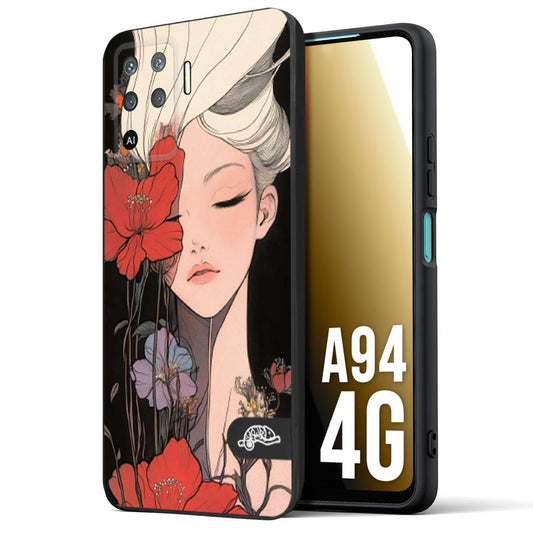 CUSTOMIZZA - Custodia cover nera morbida in tpu compatibile per Oppo A94 4G woman flower Fantasia Floreale Design Donna e Fiori, Retro Artistico