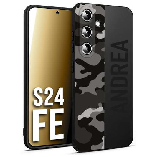CUSTOMIZZA - Custodia cover nera morbida in tpu compatibile per Samsung S24 FE camouflage mimetico militare personalizzata nome