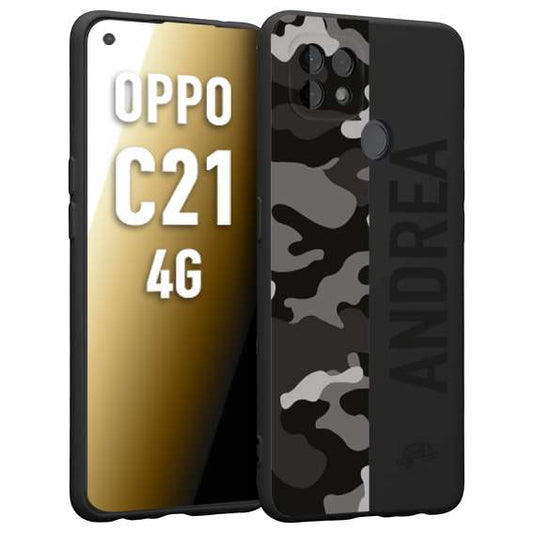 CUSTOMIZZA - Custodia cover nera morbida in tpu compatibile per Oppo Realme C21 4G camouflage mimetico militare personalizzata nome