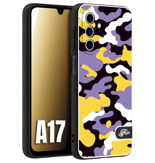 CUSTOMIZZA - Custodia cover nera morbida in tpu compatibile per Samsung A17 camouflage mimetico militare viola lilla giallo