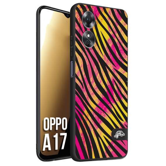 CUSTOMIZZA - Custodia cover nera morbida in tpu compatibile per Oppo A17 zebrata maculata a rilievo soft touch donna fucsia gialla