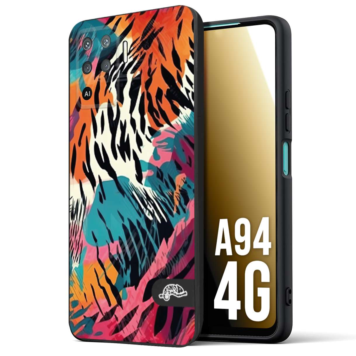 CUSTOMIZZA - Custodia cover nera morbida in tpu compatibile per Oppo A94 4G leopardato maculato tigrato tiger colorata summer color