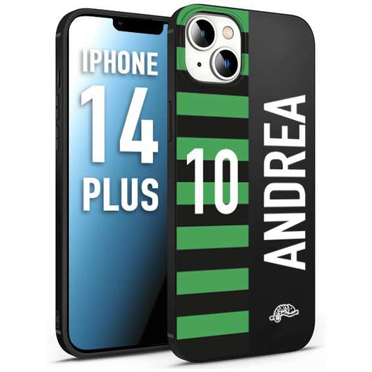 CUSTOMIZZA - Custodia cover nera morbida in tpu compatibile per iPhone 14 PLUS personalizzata calcio football nome e numero calciatori neroverde