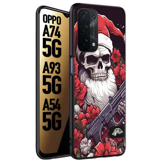 CUSTOMIZZA - Custodia cover nera morbida in tpu compatibile per Oppo A74 5G - A93 5G - A54 5G teschio natale santa claus fiori tattoo disegnato