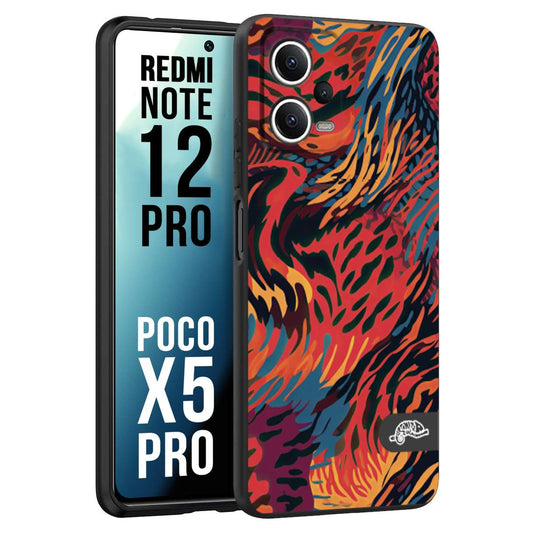 CUSTOMIZZA - Custodia cover nera morbida in tpu compatibile per Xiaomi Redmi Note 12 PRO - POCO X5 PRO leopardato maculato tigrato colorata fiamme rossa blu arancione