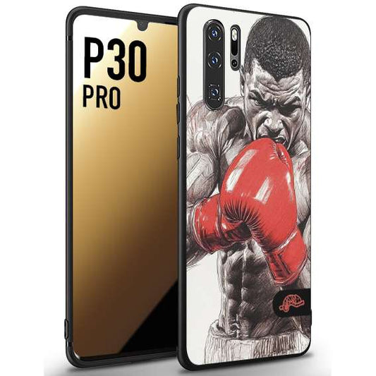 CUSTOMIZZA - Custodia cover nera morbida in tpu compatibile per Huawei P30 PRO pugilato pugili disegno tattoo guantoni box pesi massimi gancio
