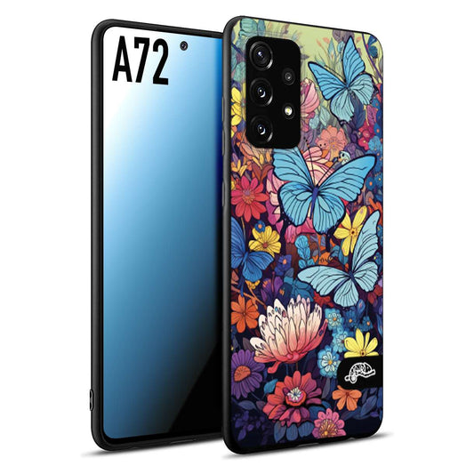 CUSTOMIZZA - Custodia cover nera morbida in tpu compatibile per Samsung A72 farfalle butterfly moderno donna disegnate gialla blu rosa