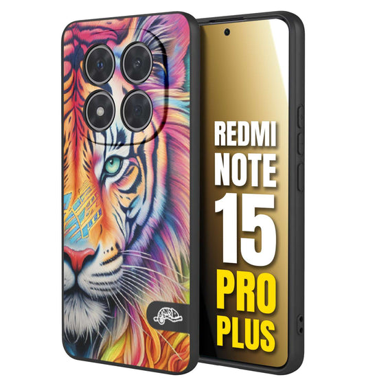 CUSTOMIZZA - Custodia cover nera morbida in tpu compatibile per Xiaomi Redmi Note 15 PRO PLUS animali color tigre tiger viso colori vibranti disegnato schizzo