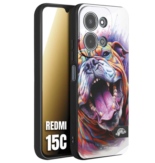 CUSTOMIZZA - Custodia cover nera morbida in tpu compatibile per Xiaomi Redmi 15C animali color bulldog cane dog colori vibranti disegnato schizzo