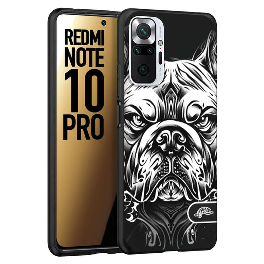 CUSTOMIZZA - Custodia cover nera morbida in tpu compatibile per Xiaomi Redmi Note 10 PRO bulldog bianco a rilievo disegnato tattoo tatuaggio