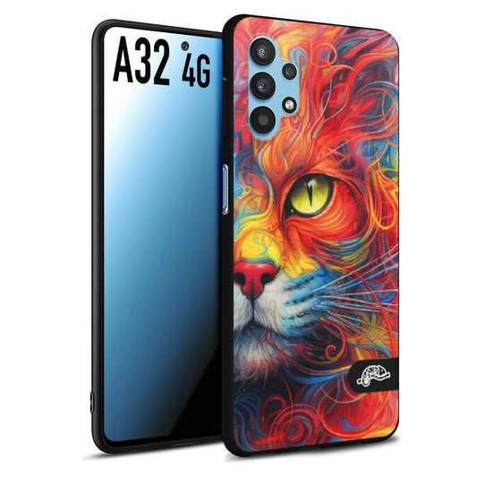 CUSTOMIZZA - Custodia cover nera morbida in tpu compatibile per Samsung A32 4G animali color cat gatto viso colori vibranti disegnato schizzo