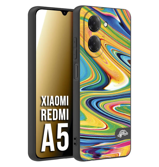 CUSTOMIZZA - Custodia cover nera morbida in tpu compatibile per Xiaomi Redmi A5 colorata fantasia vortice marmo arcobaleno gialla verde blu