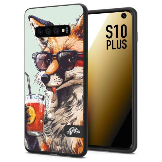 CUSTOMIZZA - Custodia cover nera morbida in tpu compatibile per Samsung S10 PLUS estate disegnata cocktails animali simpatici fox volpe negroni