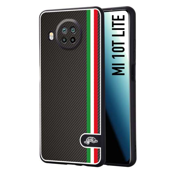 CUSTOMIZZA - Custodia cover nera morbida in tpu compatibile per Xiaomi Mi 10T LITE effetto fibra di carbonio bandiera Italia made in Italy