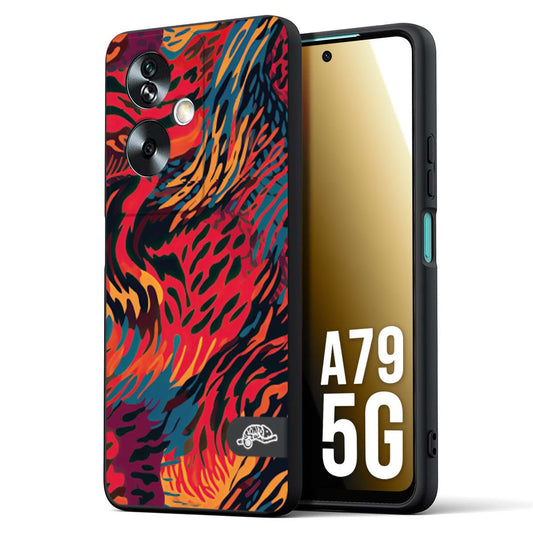 CUSTOMIZZA - Custodia cover nera morbida in tpu compatibile per Oppo A79 5G leopardato maculato tigrato colorata fiamme rossa blu arancione