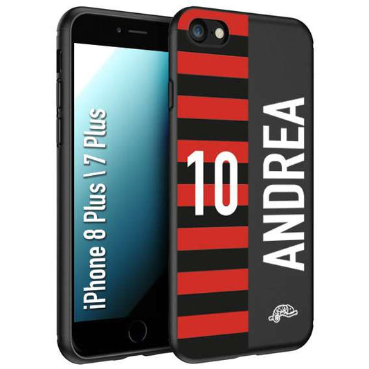 CUSTOMIZZA - Custodia cover nera morbida in tpu compatibile per iPhone 7 Plus - 8 plus personalizzata calcio football nome e numero calciatori rossonera