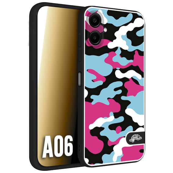 CUSTOMIZZA - Custodia cover nera morbida in tpu compatibile per Samsung A06 camouflage mimetico militare fucsia celeste