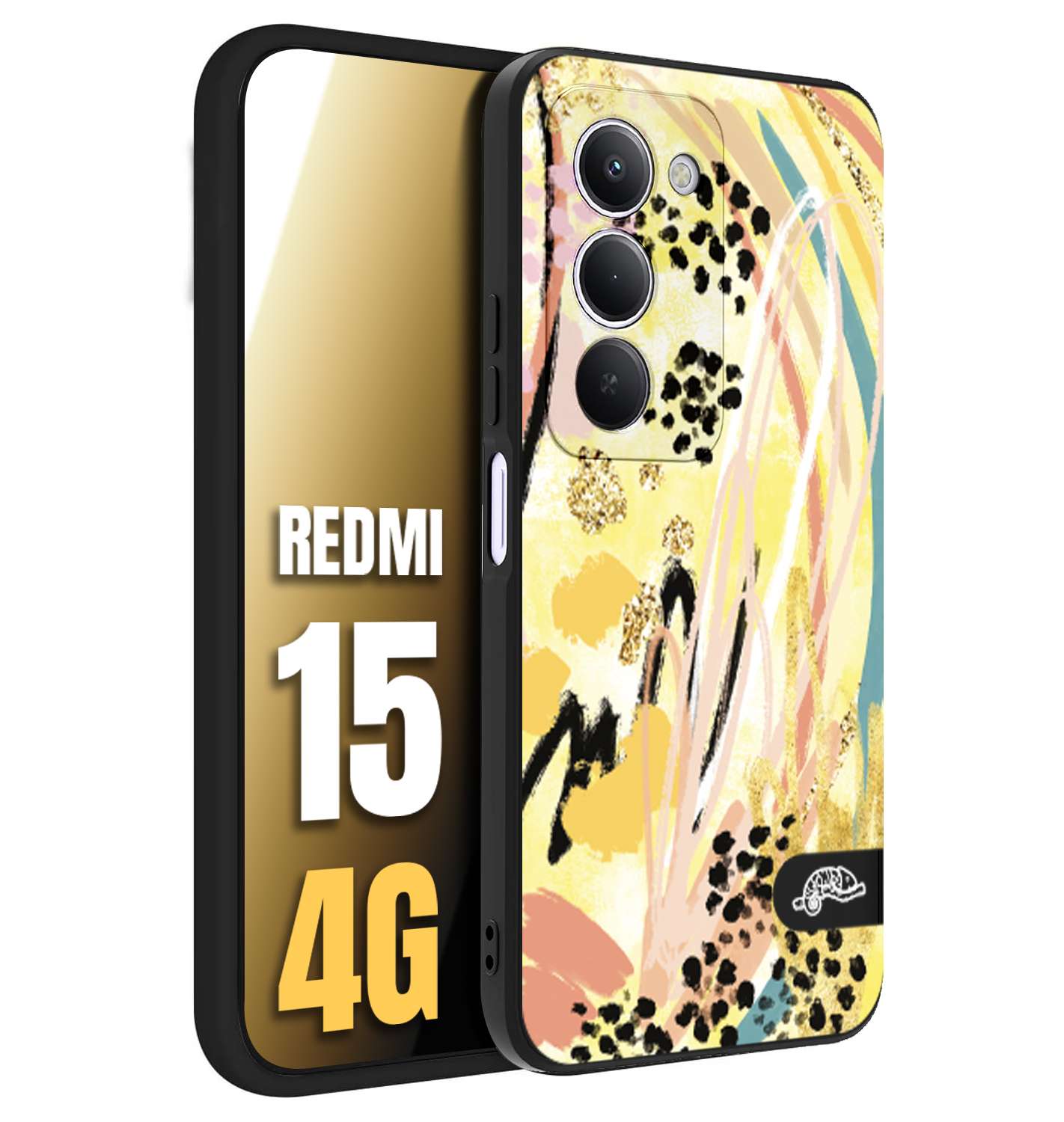 CUSTOMIZZA - Custodia cover nera morbida in tpu compatibile per Xiaomi Redmi 15 4G astratti donna flower fantasia estate gialla rosa leopardata