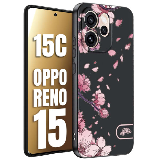 CUSTOMIZZA - Custodia cover nera morbida in tpu compatibile per Oppo Reno 15 - Reno 15Cgiapponese fiori di ciliegio in fiore a rilievo disegnata tattoo