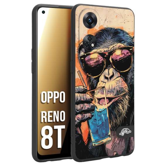 CUSTOMIZZA - Custodia cover nera morbida in tpu compatibile per Oppo Reno 8T estate disegnata cocktails animali simpatici scimmia monkey negroni