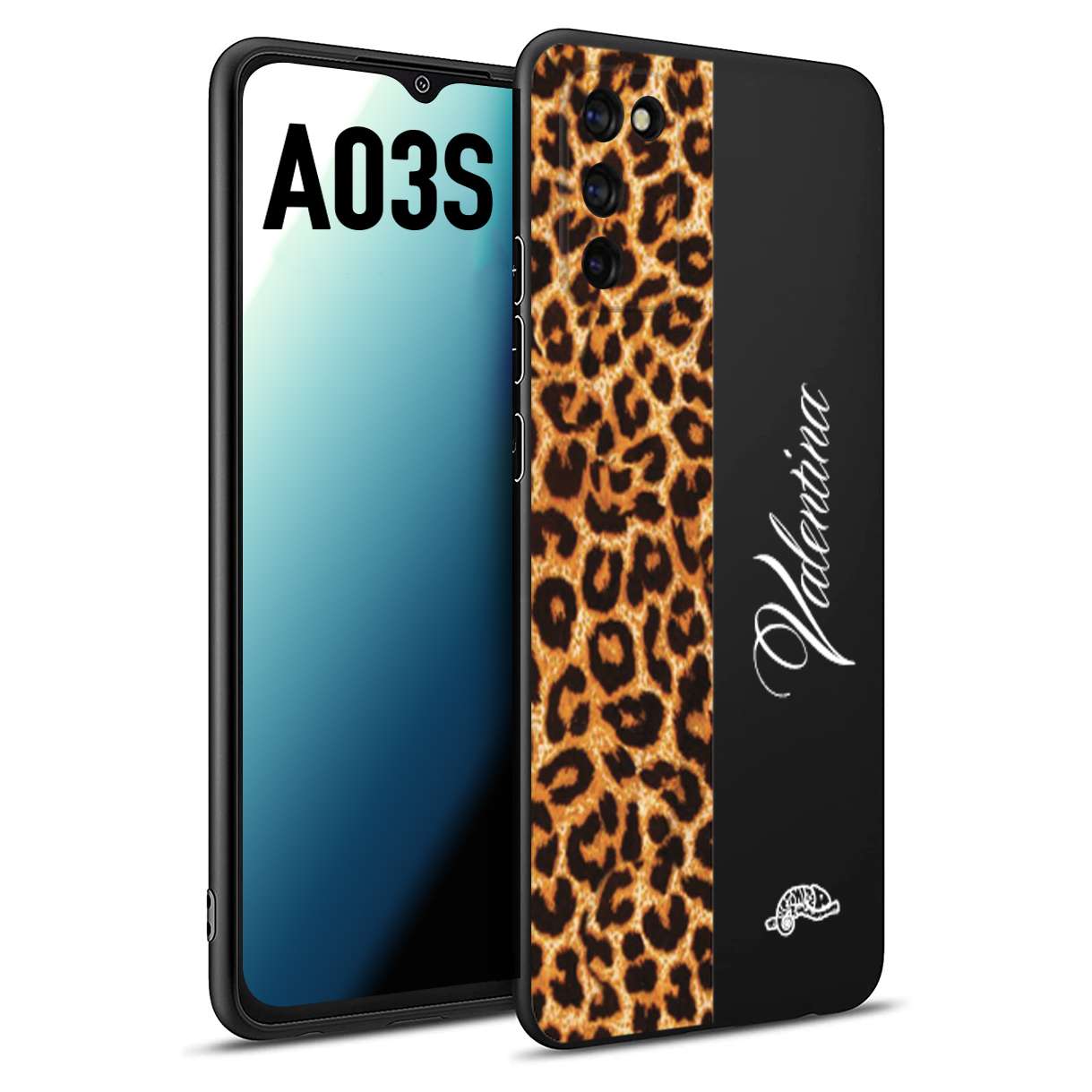 CUSTOMIZZA - Custodia cover nera morbida in tpu compatibile per Samsung A03S custom nome scritta leopardato maculato donna marrone leopard