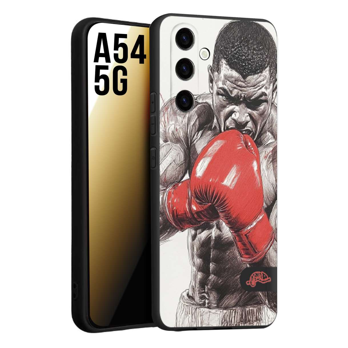 CUSTOMIZZA - Custodia cover nera morbida in tpu compatibile per Samsung A54 5G pugilato pugili disegno tattoo guantoni box pesi massimi gancio