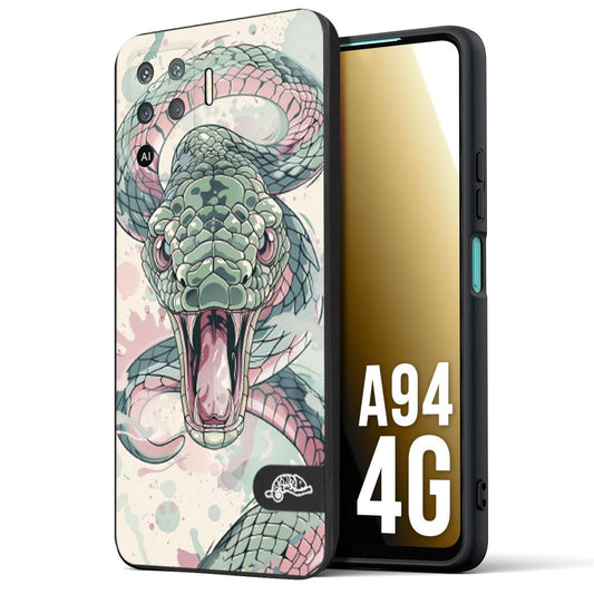 CUSTOMIZZA - Custodia cover nera morbida in tpu compatibile per Oppo A94 4G snake pink green serpente tatuaggio tattoo disegnato a mano