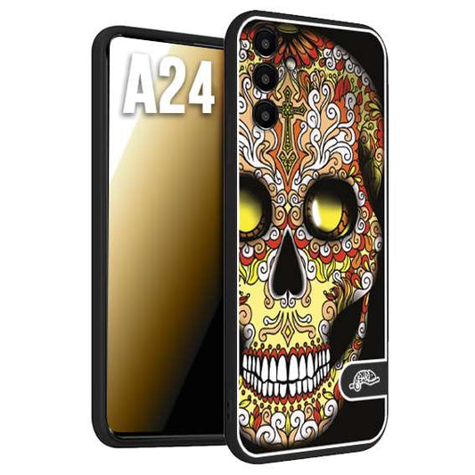 CUSTOMIZZA - Custodia cover nera morbida in tpu compatibile per Samsung A24 teschio messicano Mexican skull giallo rosso arancio