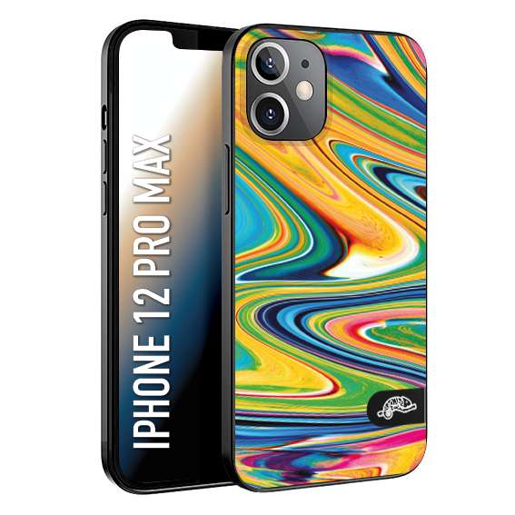 CUSTOMIZZA - Custodia cover nera morbida in tpu compatibile per iPhone 12 PRO MAX colorata fantasia vortice marmo arcobaleno gialla verde blu