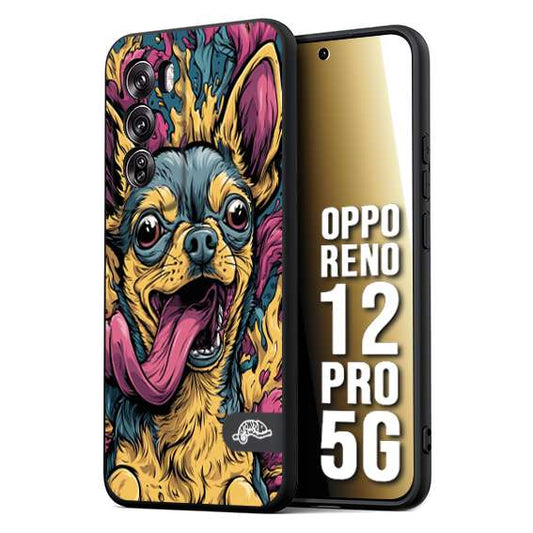 CUSTOMIZZA - Custodia cover nera morbida in tpu compatibile per Oppo Reno 12 PRO 5G Chihuahua illustrazione cane pop art cane street art cartone animato