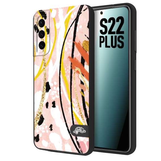 CUSTOMIZZA - Custodia cover nera morbida in tpu compatibile per Samsung S22 PLUS fiori astratti donna zebrato leopardato fantasia dorata gialla rosa colorata