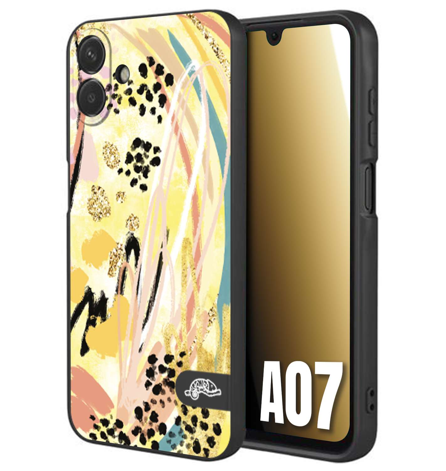 CUSTOMIZZA - Custodia cover nera morbida in tpu compatibile per Samsung A07 astratti donna flower fantasia estate gialla rosa leopardata