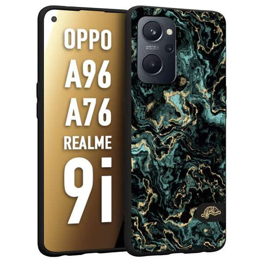 CUSTOMIZZA - Custodia cover nera morbida in tpu compatibile per Realme 9i - A96 - A76 effetto marmo marble verde green venature dorato pietra