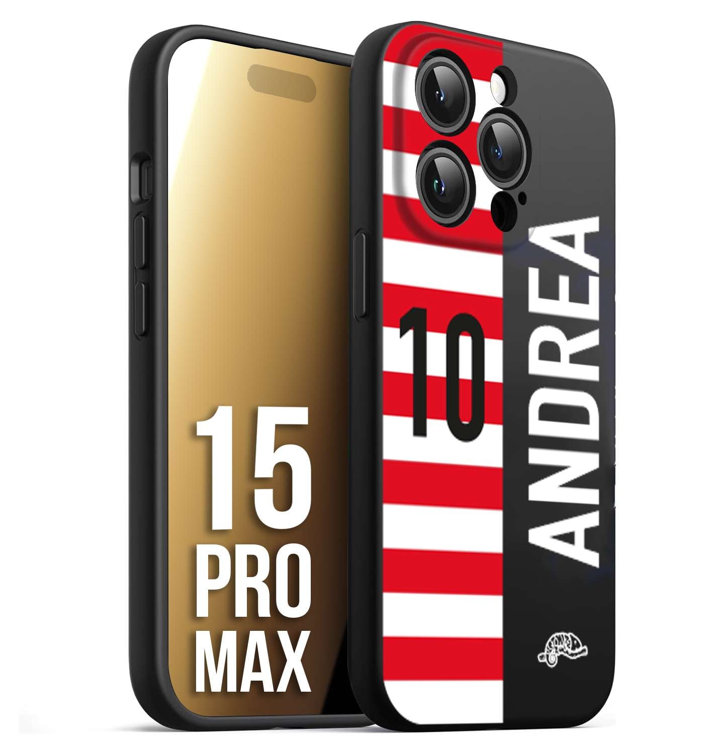 CUSTOMIZZA - Custodia cover nera morbida in tpu compatibile per iPhone 15 PRO MAX personalizzata calcio football nome e numero calciatori bianco rossa