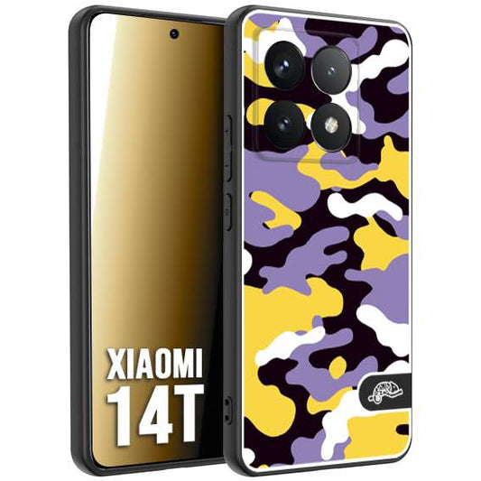 CUSTOMIZZA - Custodia cover nera morbida in tpu compatibile per Xiaomi 14T camouflage mimetico militare viola lilla giallo