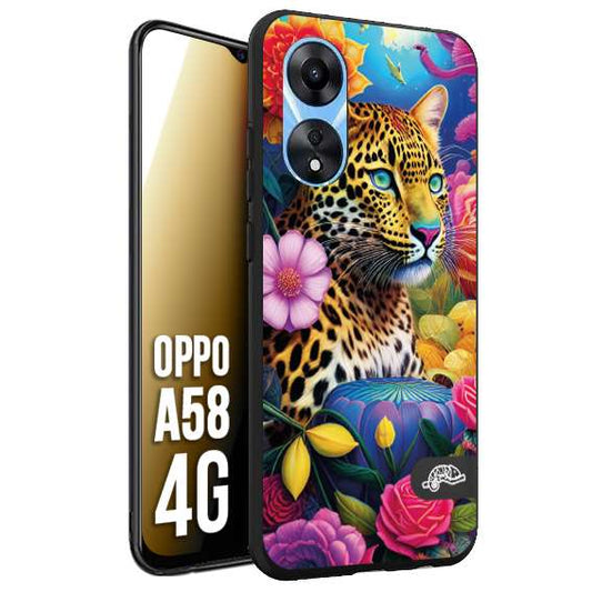 CUSTOMIZZA - Custodia cover nera morbida in tpu compatibile per Oppo A58 4G astratti donna flower fantasia leopardo ghepardo animali colorati