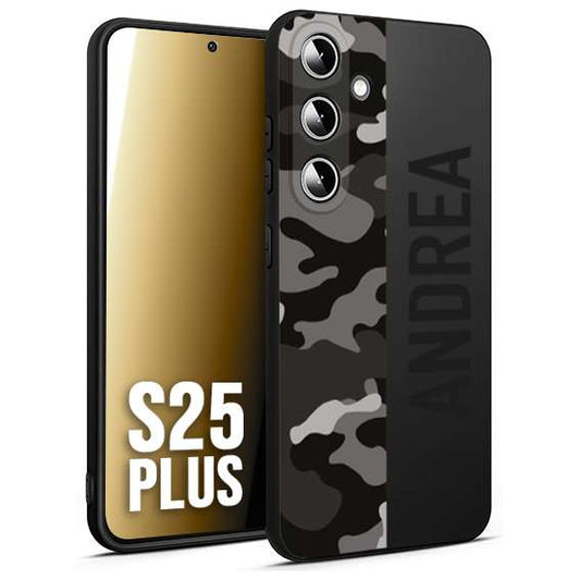 CUSTOMIZZA - Custodia cover nera morbida in tpu compatibile per Samsung S25 PLUS camouflage mimetico militare personalizzata nome