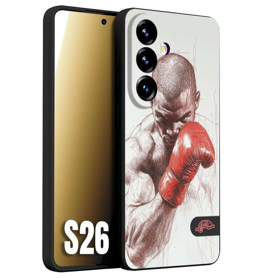 CUSTOMIZZA - Custodia cover nera morbida in tpu compatibile per Samsung S26 pugilato pugili disegno tattoo guantoni box sport primo piano