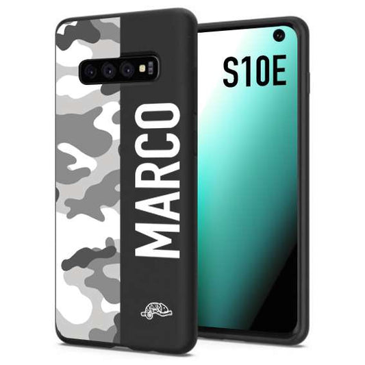 CUSTOMIZZA - Custodia cover nera morbida in tpu compatibile per Samsung S10E camouflage mimetico militare personalizzata nome bianco